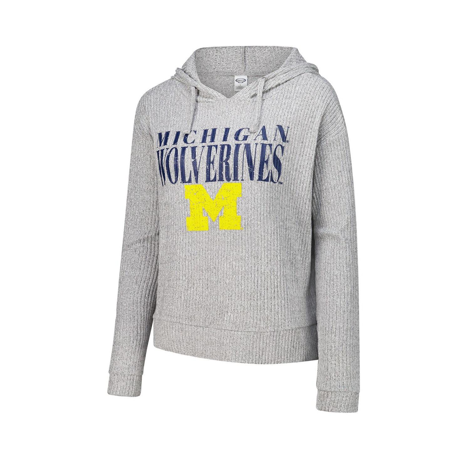 Women's Heather Gray Michigan Wolverines Juniper Soft Modest Cropped Long Sleeve Hoodie Top