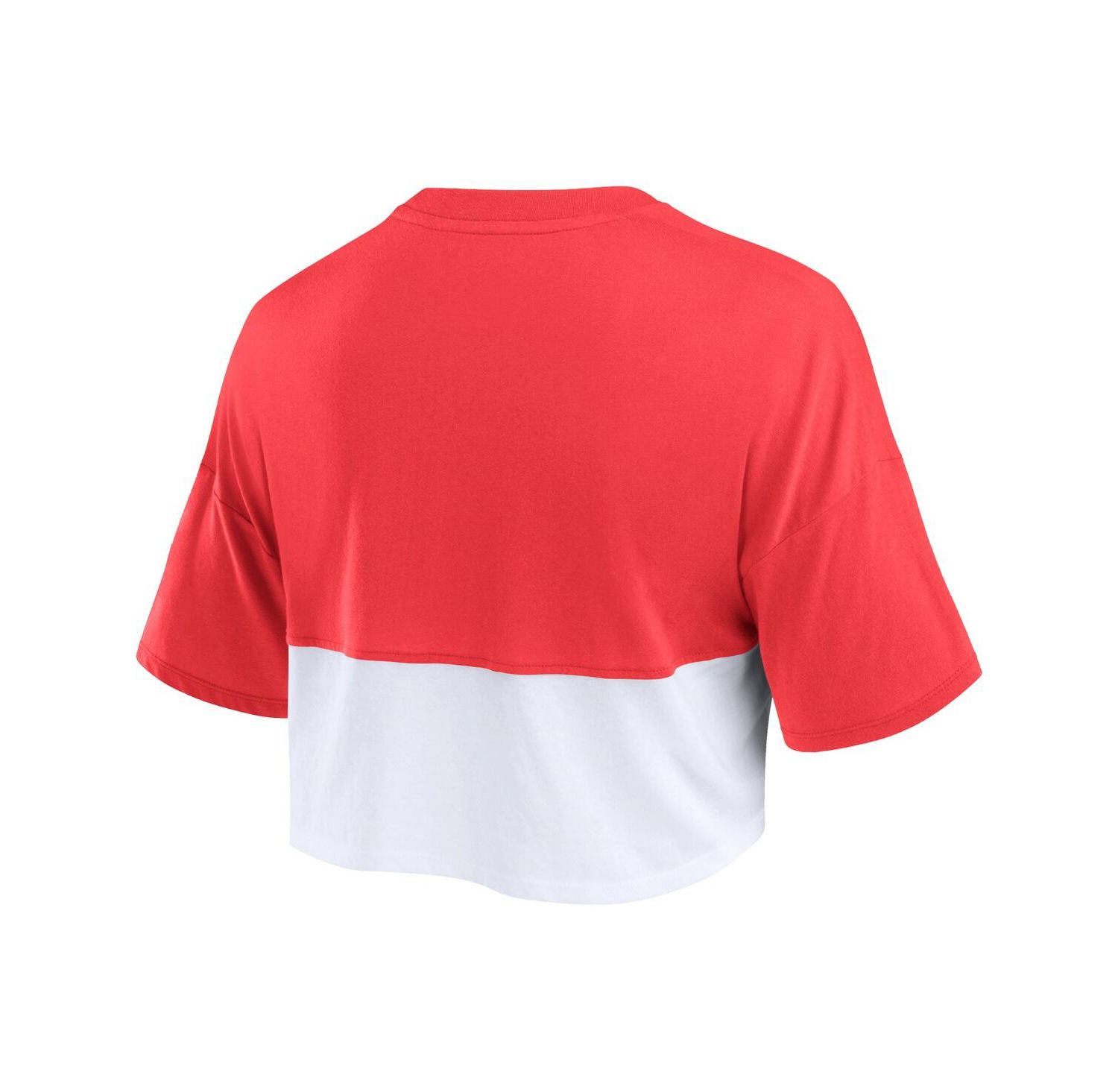 Women's Red/White Wisconsin Badgers Oversized Badge Color Block Cropped T-Shirt