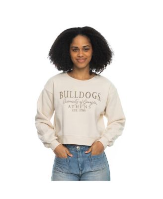 ZooZatz - Women's Tan Georgia Bulldogs Cropped Crewneck Sweatshirt