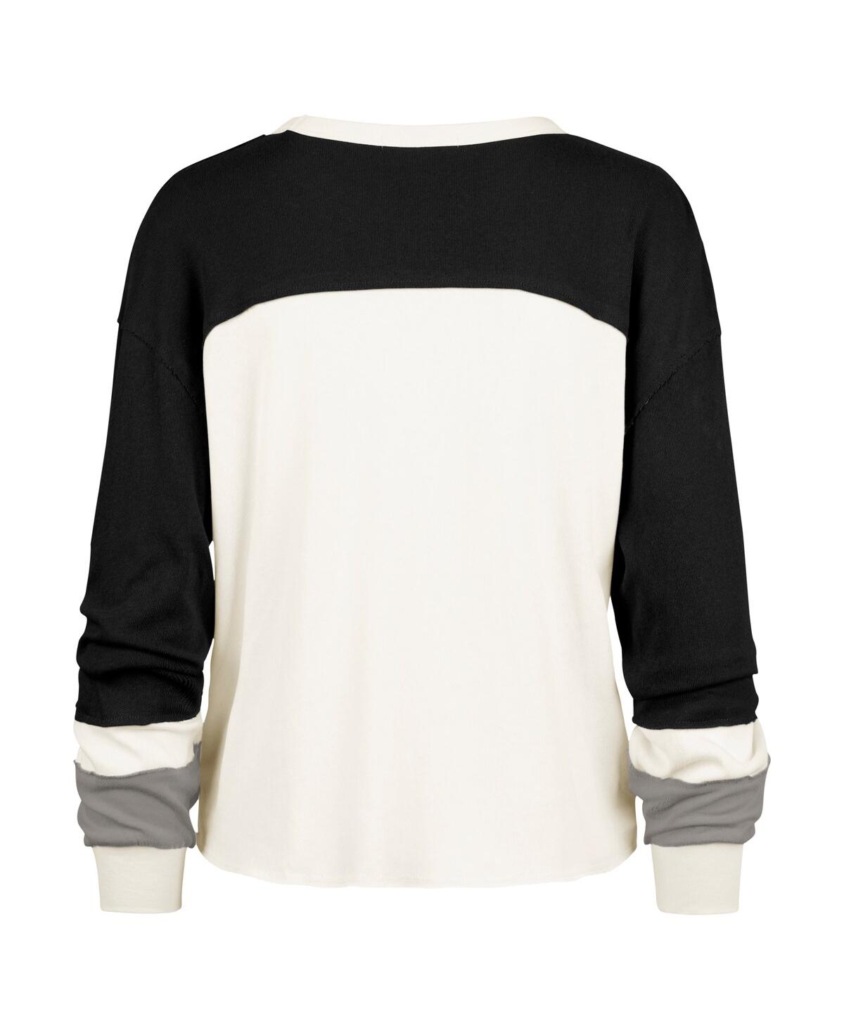 47 Brand Women's Cream Carolina Panthers Double Header Curve Raglan Long Sleeve Crop Top In White