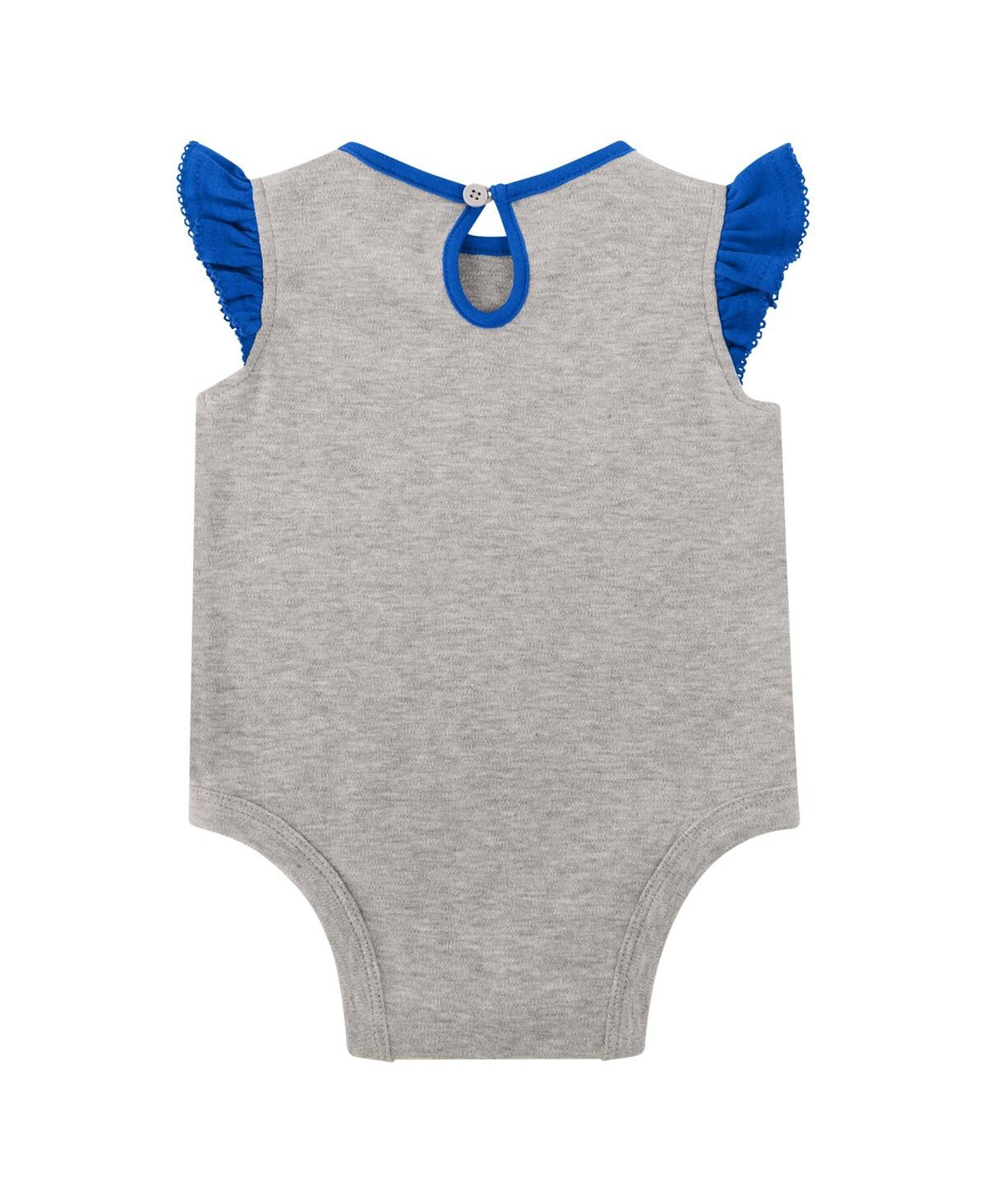 Outerstuff Girls Baby Boys And Girls 3-piece Heather Gray/royal Los Angeles Rams All Dolled Up Bodysuit, Skirt  In Multi