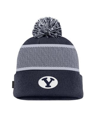 Nike - Big Boys and Girls Navy BYU Cougars 2024 Sideline Peak Cuffed Knit with Pom Hat