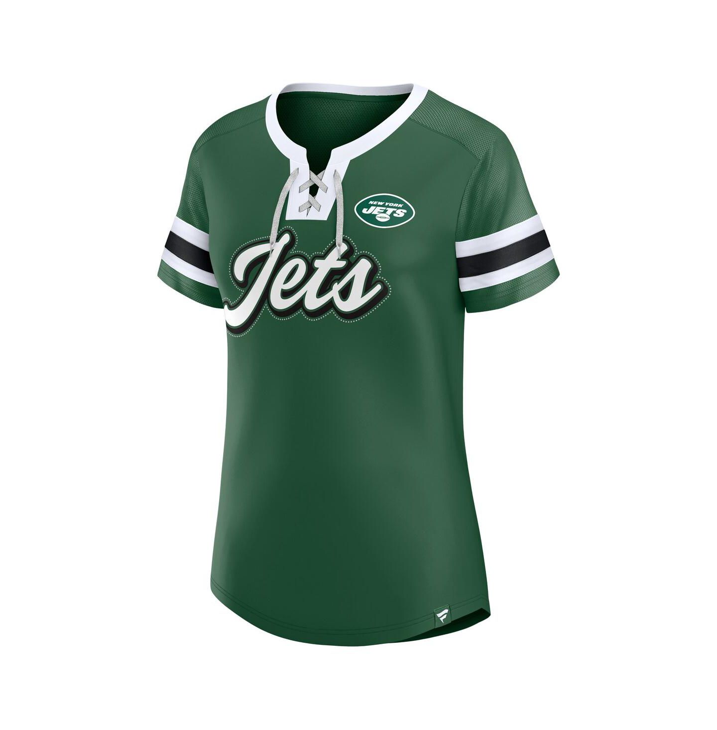 Женская футболка Fanatics Green New York Jets True Catch Iconic Rhinestone Bling Athena Lace-Up — фото 3