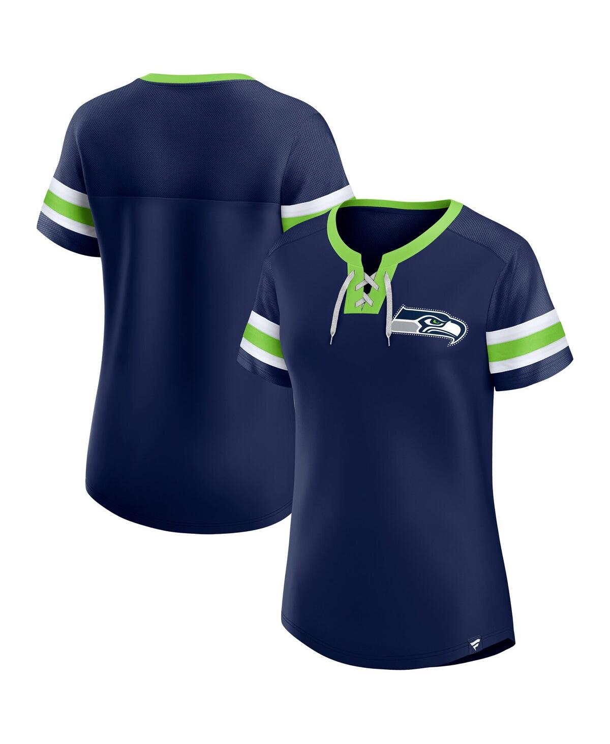 Fanatics Branded College Navy Seattle Seahawks Plus Size Original State Lace-up T-shirt In Blue