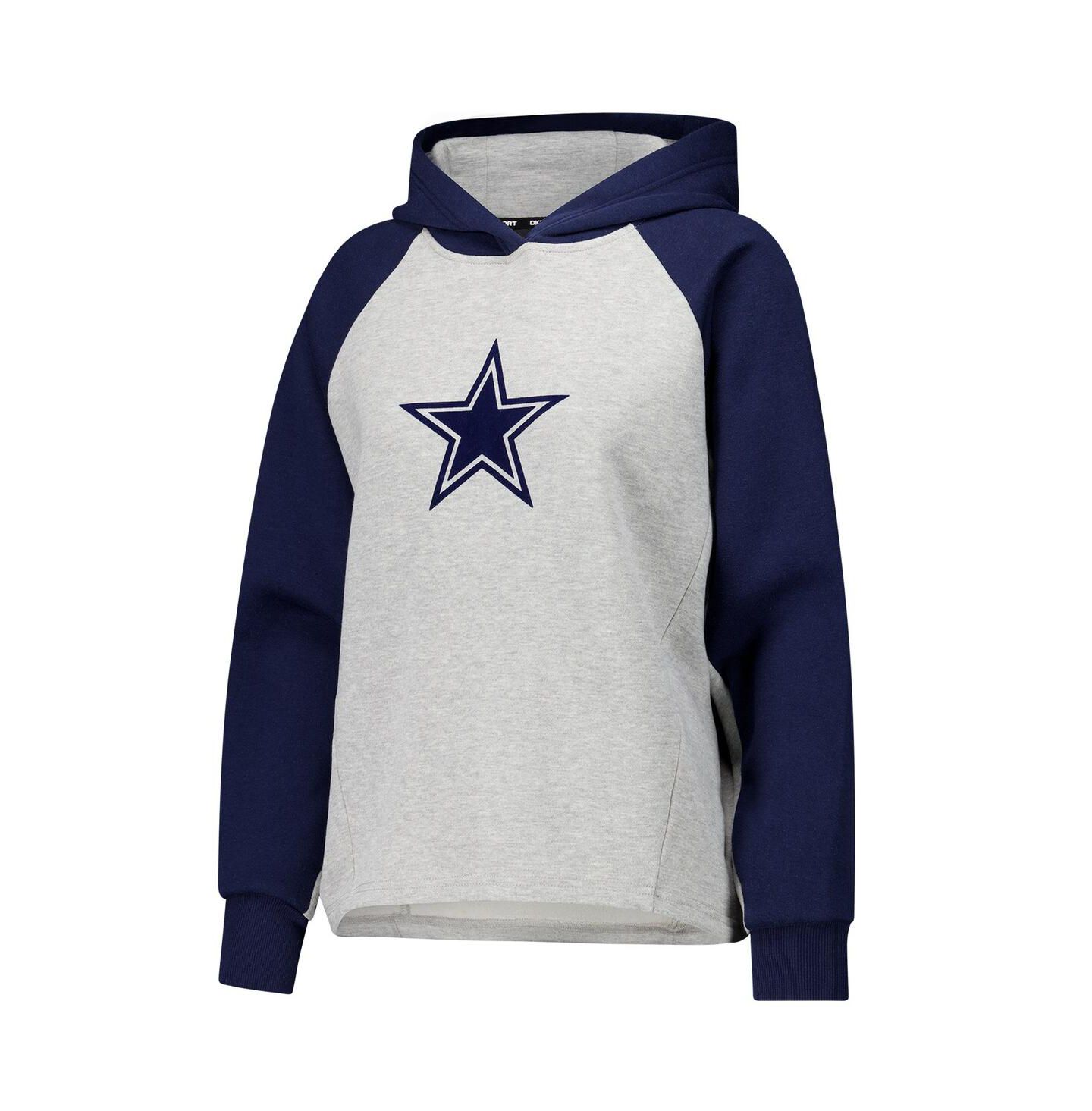 Женское худи DKNY Gray/Navy Dallas Cowboys Joy Cropped Raglan Pullover — фото 3