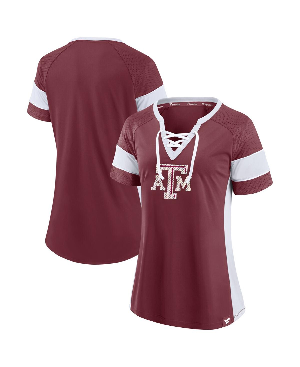 Fanatics Women'sâ Maroon Texas A&m Aggies Unmasked Hero Block Party Athena Lace-up Top In Burgundy