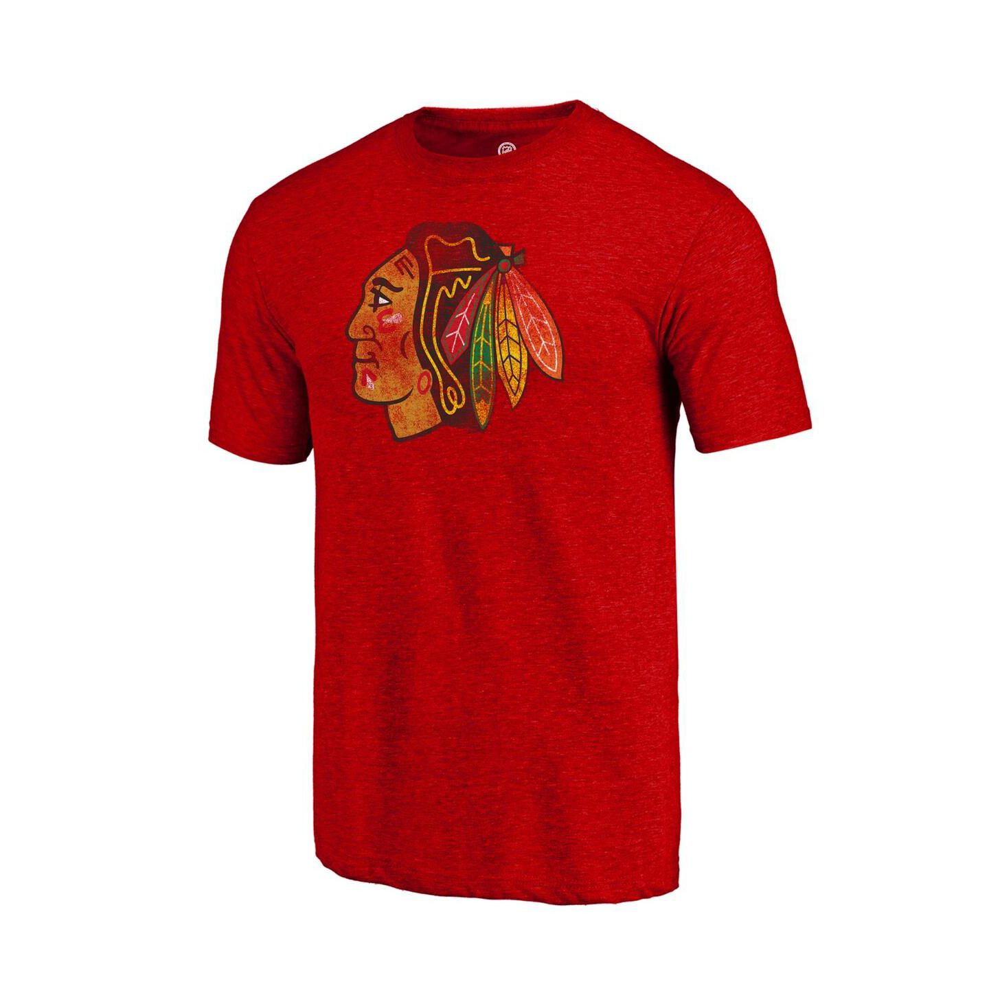Мужская футболка Fanatics Mto Label Red Chicago Blackhawks Distressed Tri-Blend — фото 3