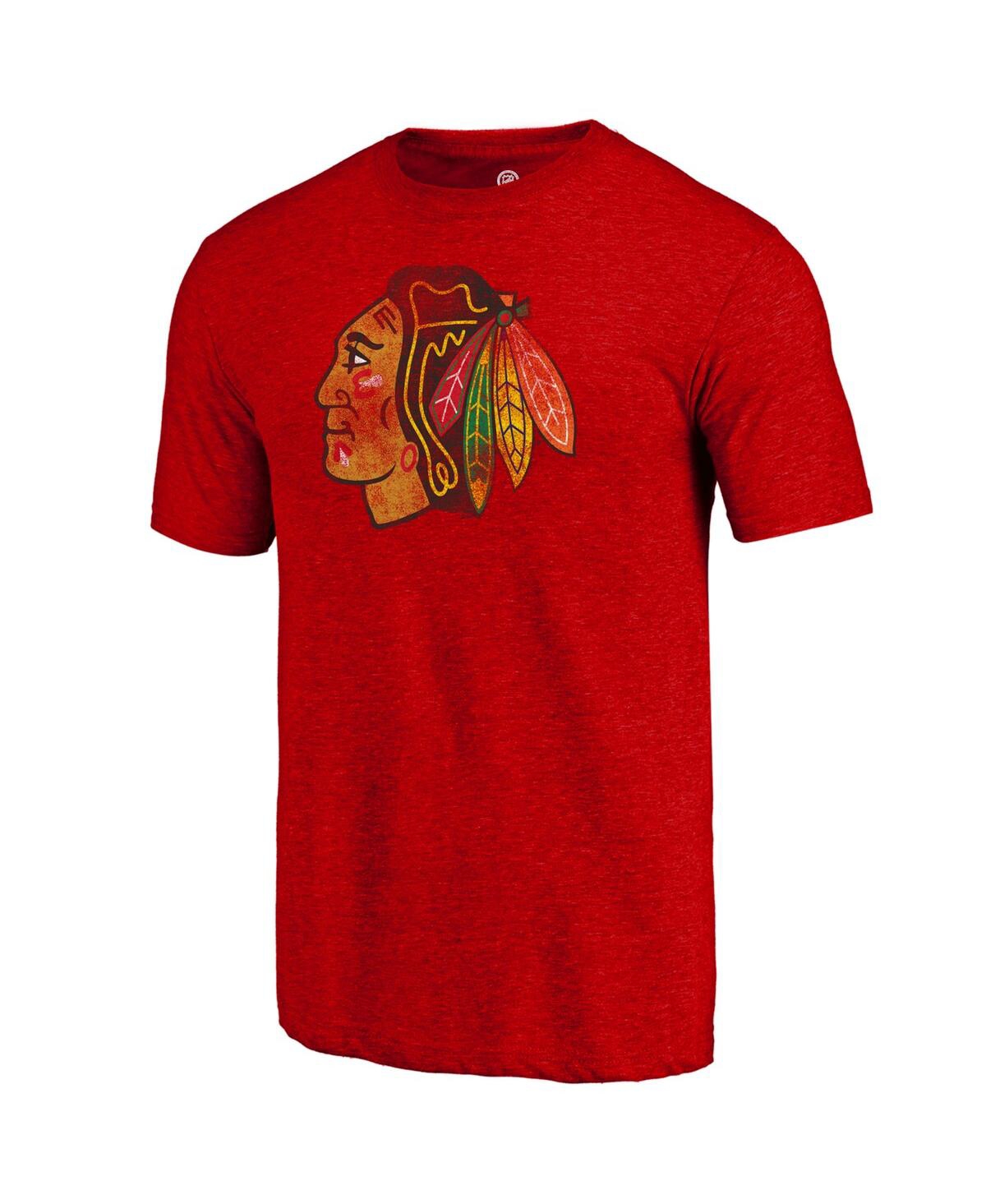 Fanatics Mto Label Men's Red Chicago Blackhawks Distressed Tri-blend T-shirt In Red