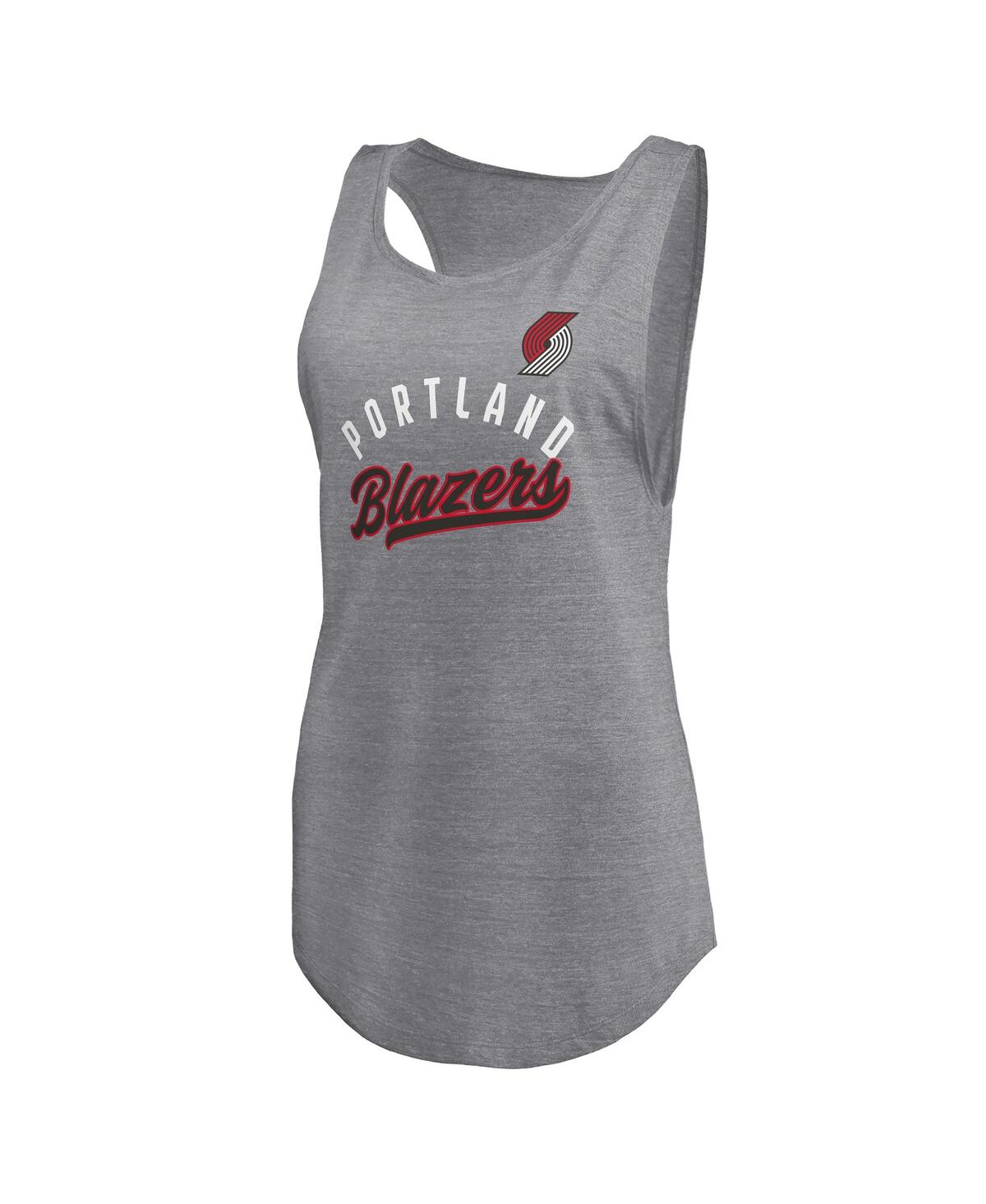 Fanatics Women's Heathered Gray Portland Trail Blazers Quality Time Open Scoop Neck Tri-blend Tank Top In Gray