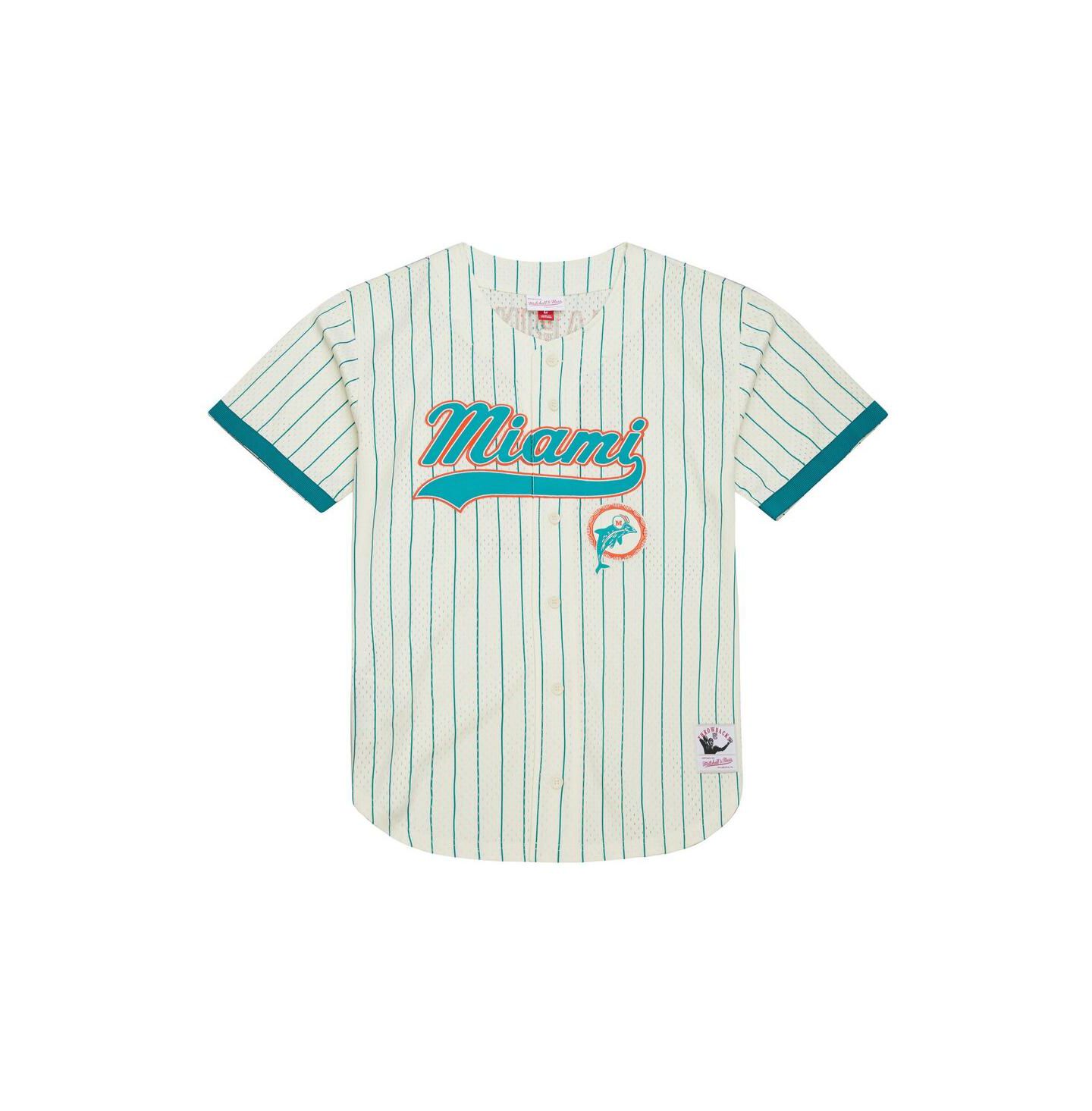 Мужской топ Mitchell & Ness Dan Marino Cream Miami Dolphins Name & Number Mesh Button-Up Baseball Jersey — фото 5