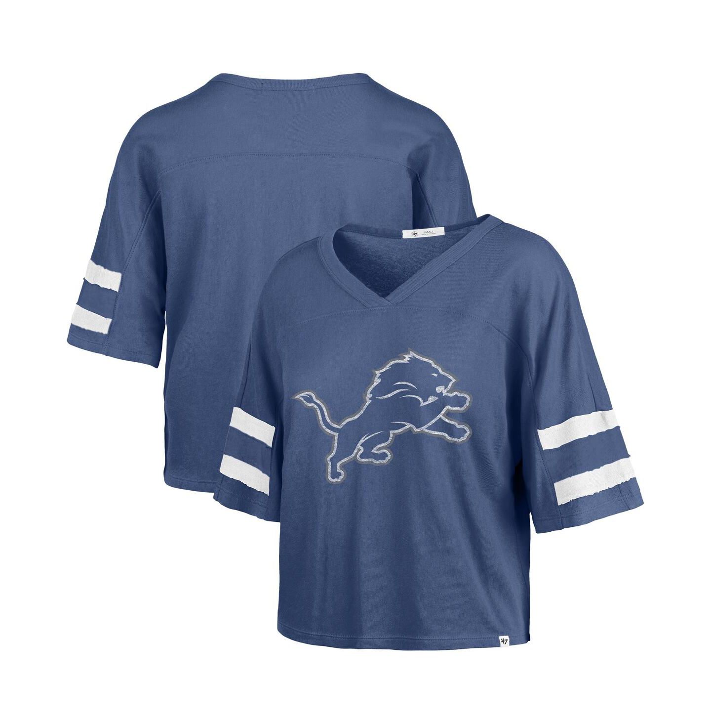 Женская футболка '47 Brand Blue Detroit Lions Premier Scout Cropped V-Neck — фото 1