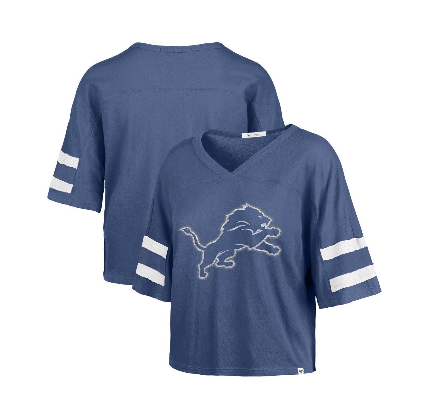 Women's Blue Detroit Lions Premier Scout Cropped V-Neck T-Shirt