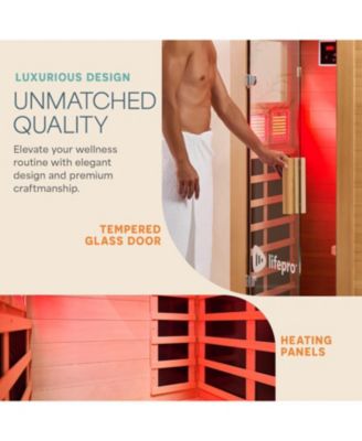 Rejuvacure Cozy Far Infrared Sauna – 1 Person Home Sauna with Red Light Therapy, 7 Carbon Fiber Heaters, Canadian Hemlock & Bluetooth