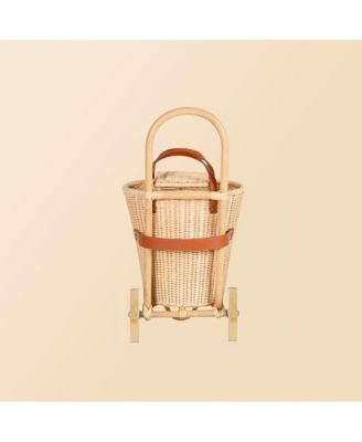 - Handcrafted Rattan Eric Shopping Trolley with detachable Tote Bag and Wooden Wheels - Wicker