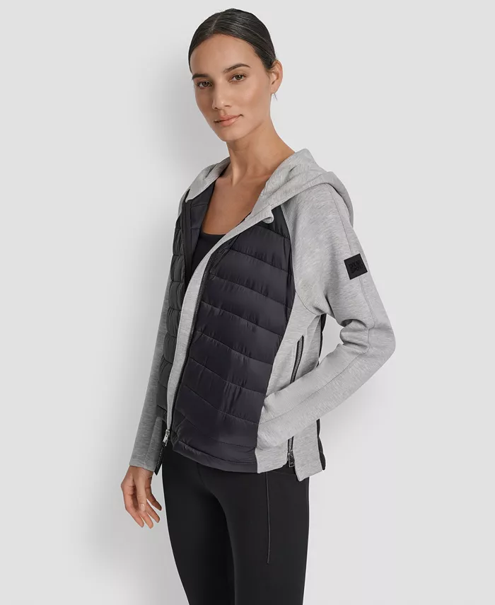 Women's High Low Hem Scuba Mixed Quilted Puffer Jacket - thumbnail 3