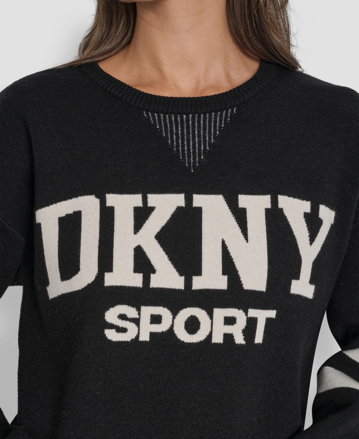 Dkny Women's Varsity Logo Crew Neck Sweater In Black