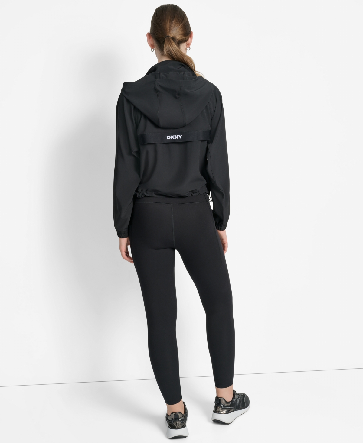 Dkny Women's Hooded Jacket With Logo Elastic Detail In Blue