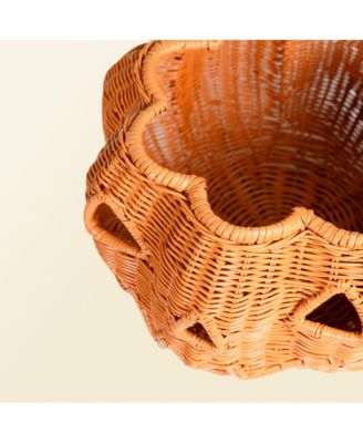 - Handcrafted Rattan Pumpkin Face Basket - Wicker
