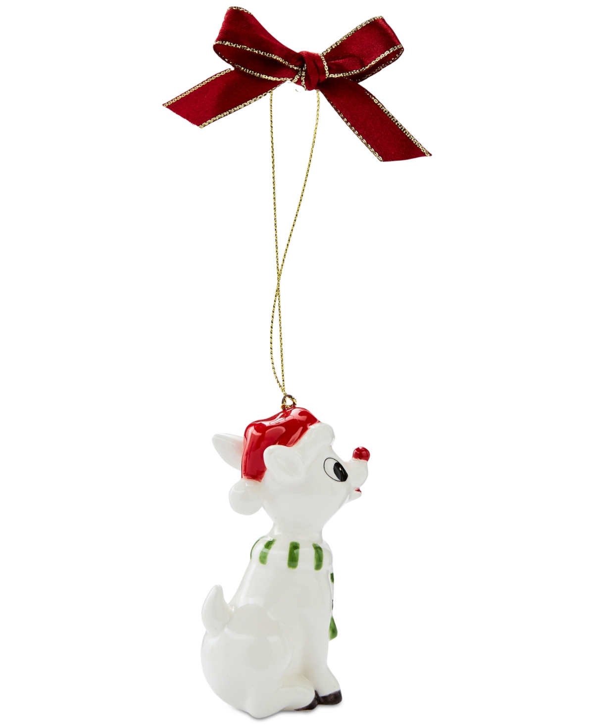 Spode Christmas Tree Rudolph With Hat & Scarf Ornament In White