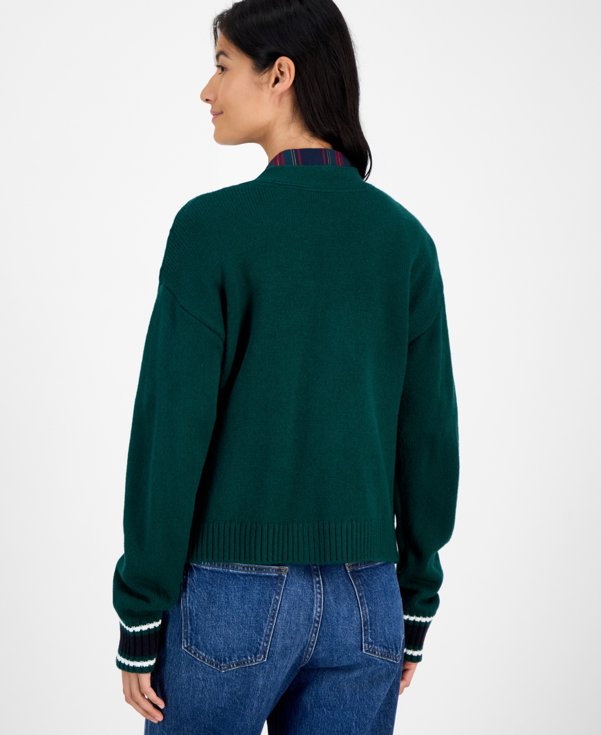 Tommy Hilfiger Women's Cable-knit Varsity Cardigan In Green