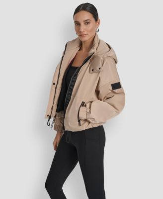 Women's Hooded Sewn-In Diamond Quilted Lining Oversize Jacket