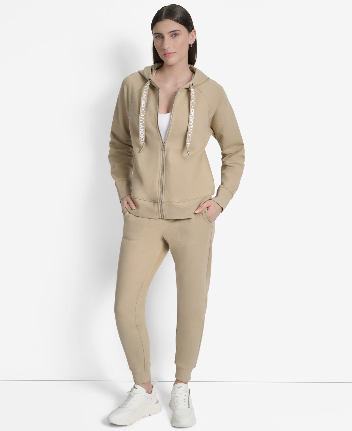 Dkny Sport Women's Two-tone Zip-front Long-sleeve Hoodie In Neutral