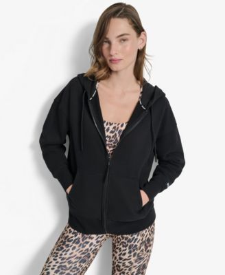 DKNY - Women's Woven Patch Oversized Full Zip Jacket Hoodie