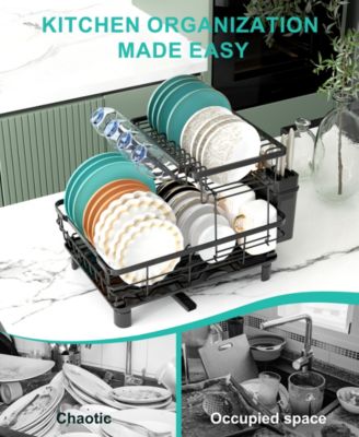 2-Tier Detachable Dish Drying Rack Stainless Steel Rack with Cutlery Box and Cup Holder