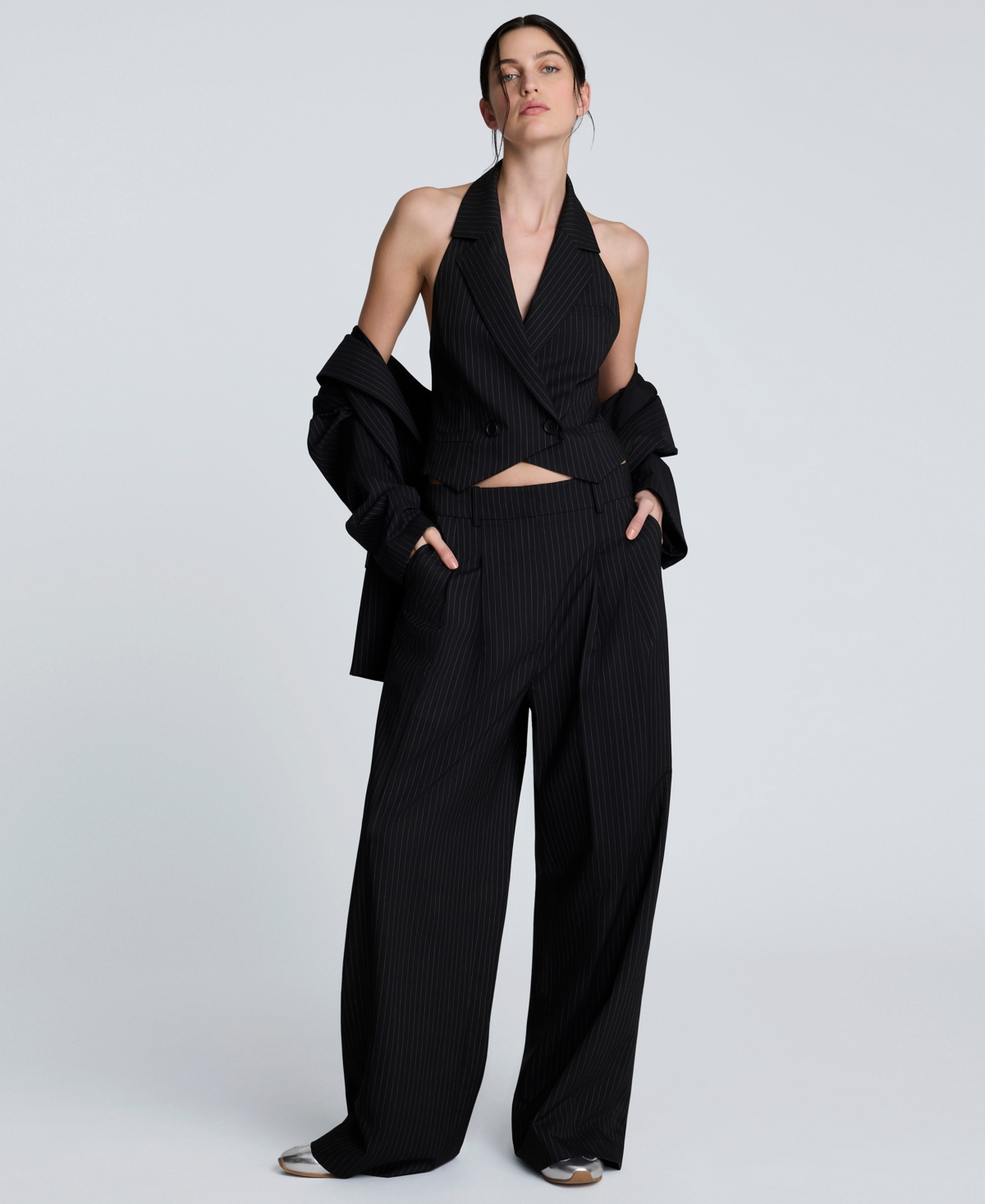 Kenneth Cole High Waist Pinstripe Wide Leg Pants