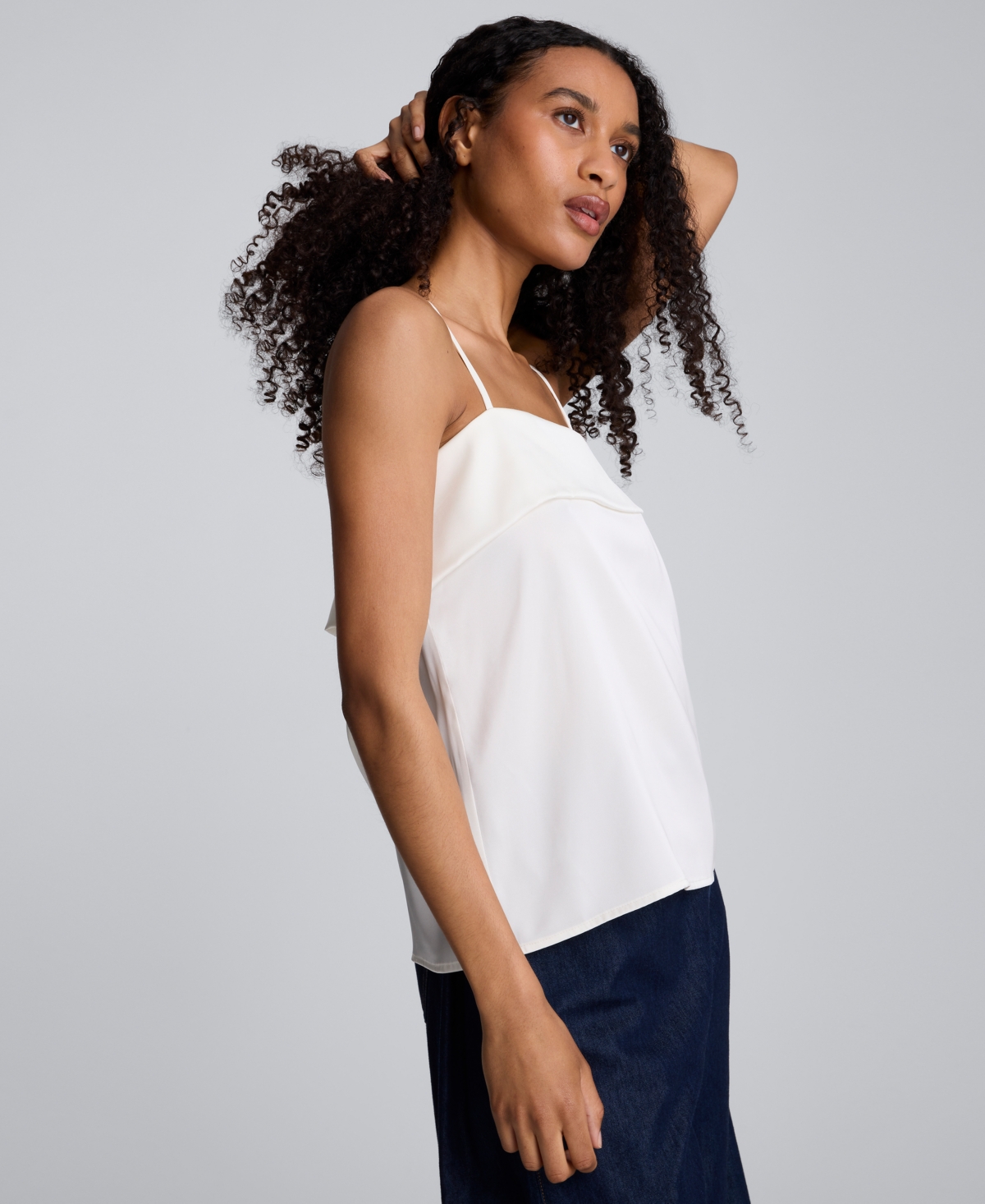 Kenneth Cole Satin Foldover Spaghetti Strap Cami In Gray