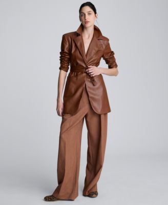 Women's Faux Leather Belted Trench Coat