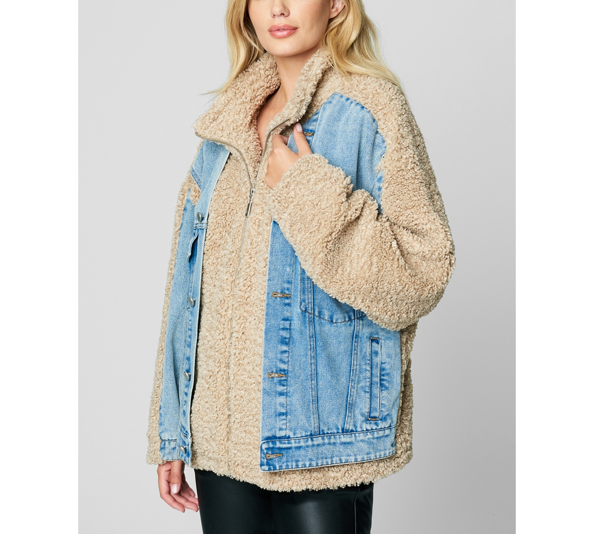 Blanknyc Women's Faux Sherpa And Denim Mixed Media Jacket In Multi