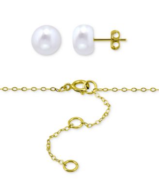 2-Pc. Set Freshwater Pearl (8 & 10mm) Solitaire Pendant Necklace & Matching Stud Earrings, Macy's Exclusive