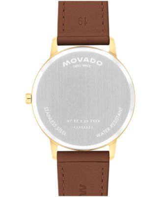 Unisex Face Swiss Quartz Brown Leather Watch, 39mm
