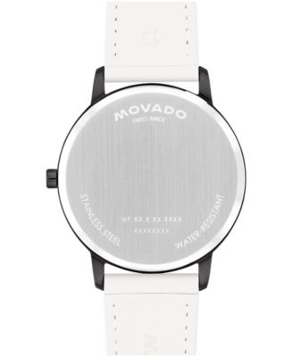 Unisex Face Swiss Quartz White Leather Watch, 39mm