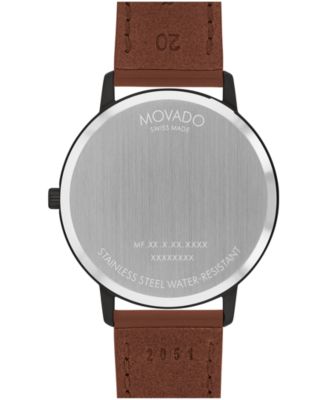Unisex Face Swiss Quartz Cognac Leather Watch, 41mm