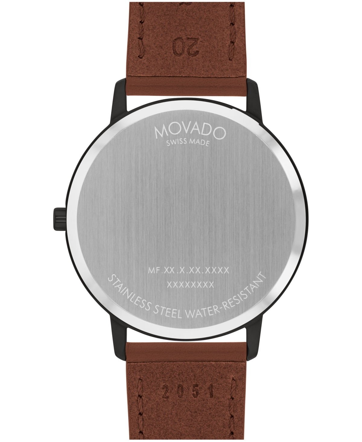 Movado Unisex Face Swiss Quartz Cognac Leather Watch, 41mm In Black