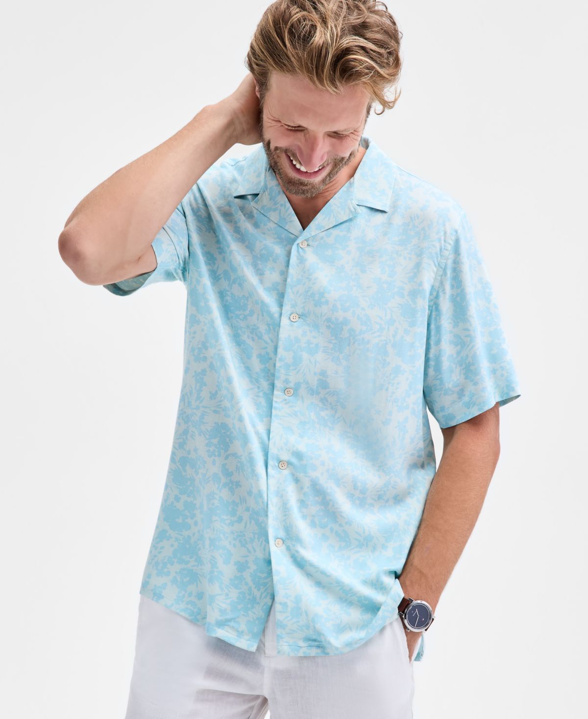 Мужская рубашка Copen Camp с коротким рукавом и цветочным принтом спереди на пуговицах, Macy's Exclusive