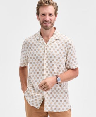 Men's Medallion-Print Camp Collar Short-Sleeve Shirt