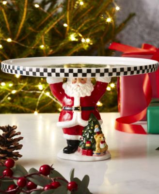 Christmas Tree Black & White Santa Footed Treat Tray