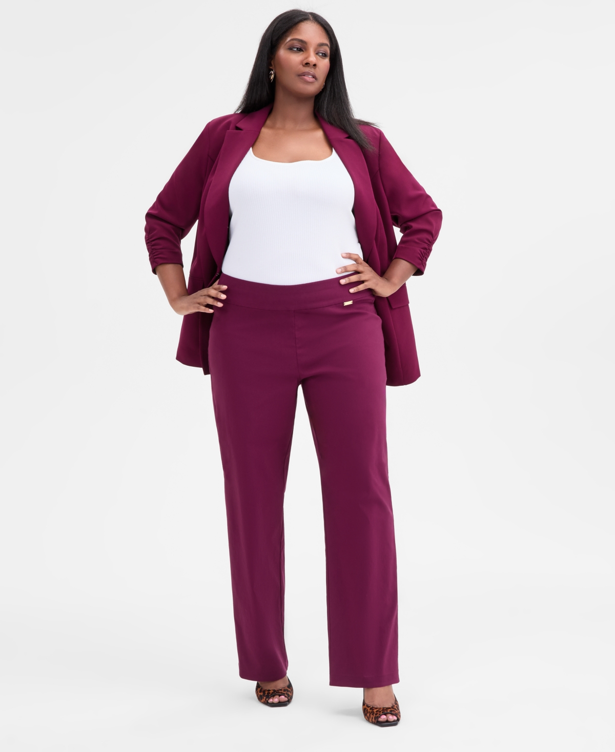 Inc International Concepts Plus Size Mid-rise Pull-on Straight-leg Pants, Created For Macy's In Purple