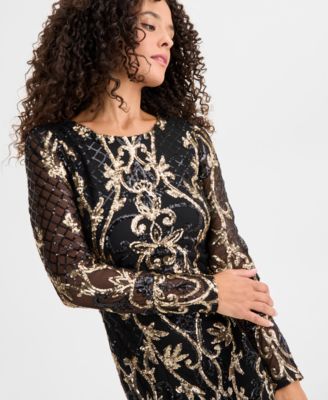 Betsy & Adam Women's Sequin Embellished Long-Sleeve Sheath Dress