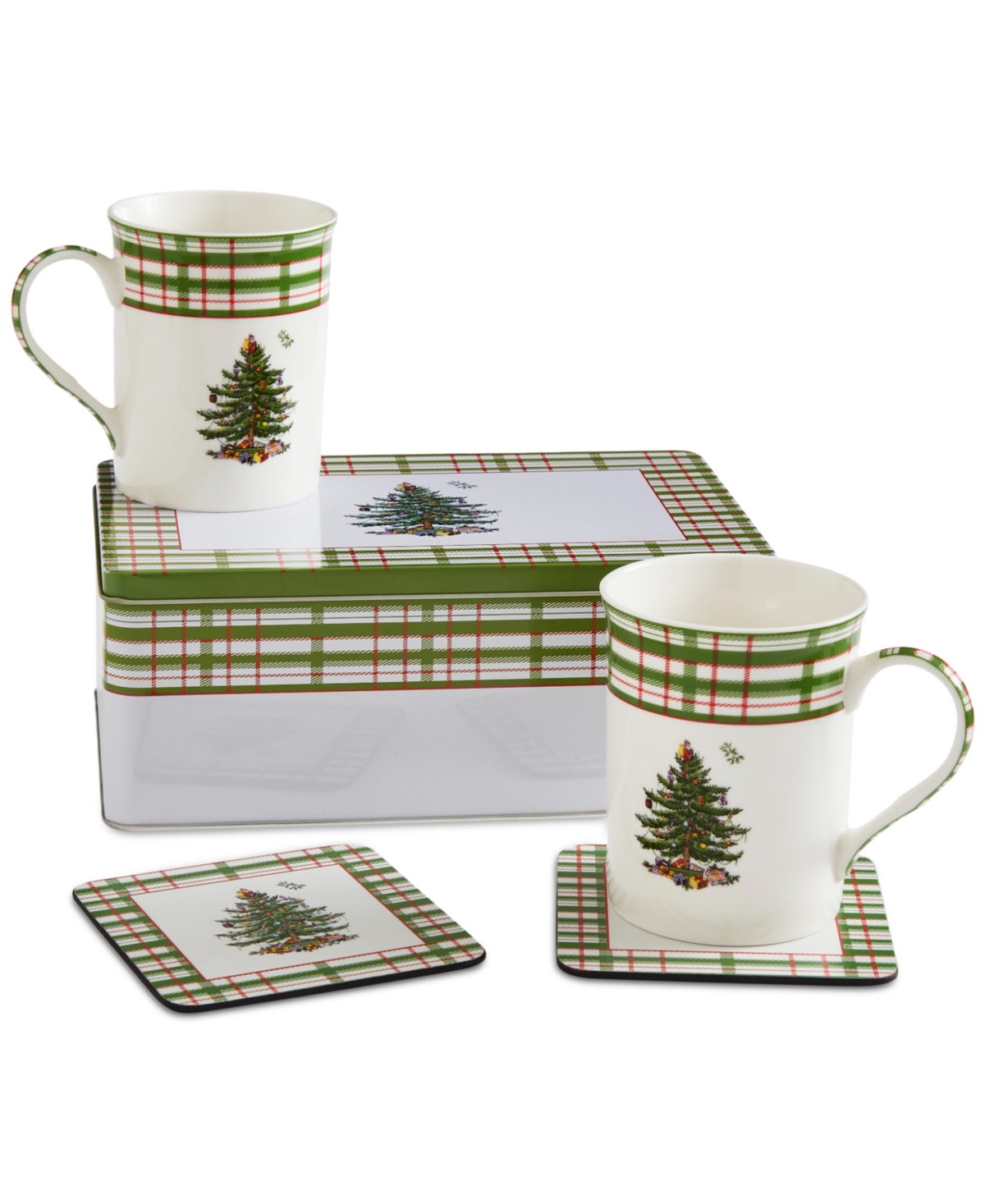 Spode Christmas Tree 5-Piece Mug & Tin Coaster Set