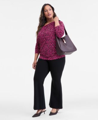 Plus Size Printed Asymmetric-Neck Top, Macy's Exclusive 