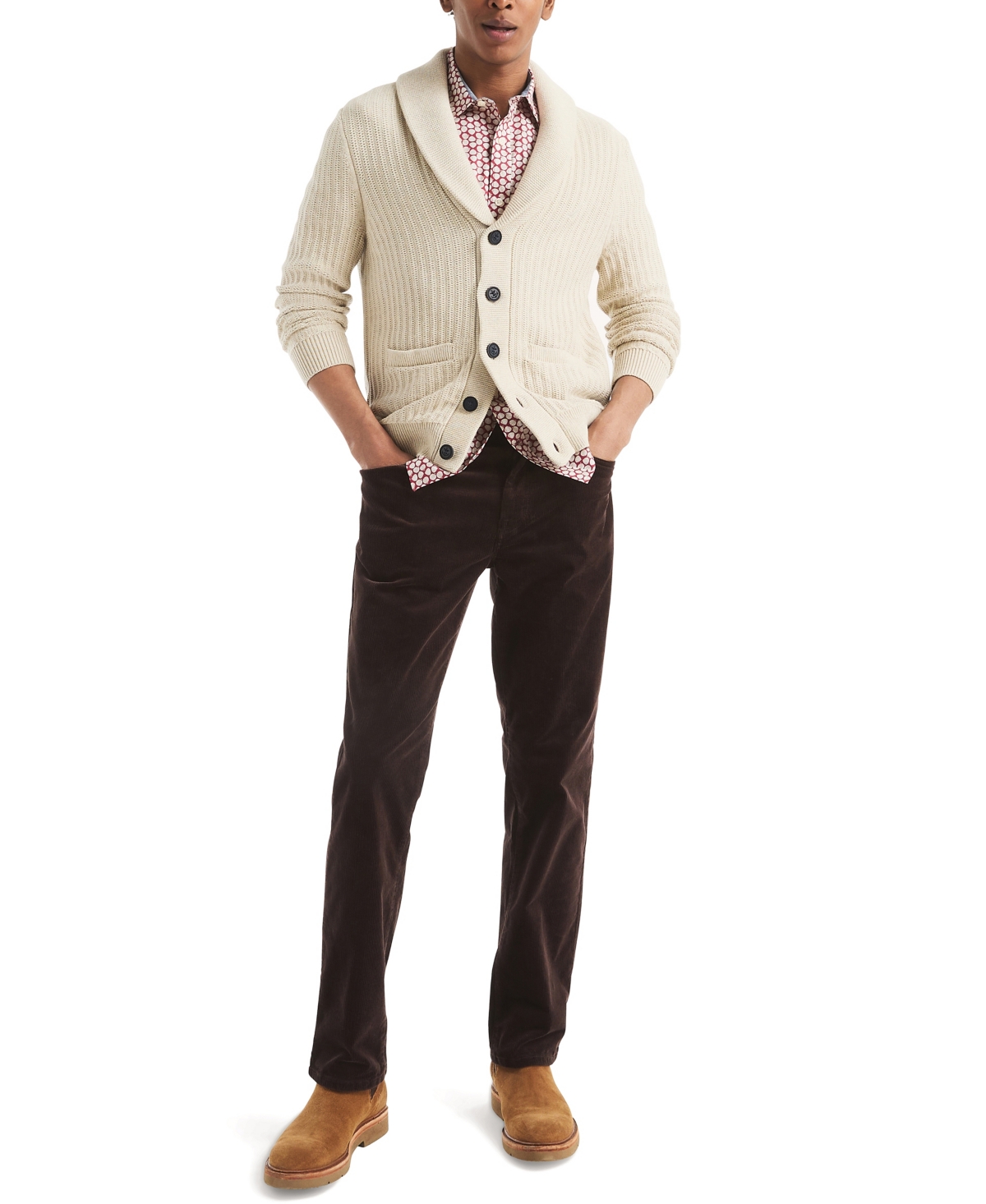 Nautica Men's Textured Long Sleeve Cardigan Sweater In Neutral