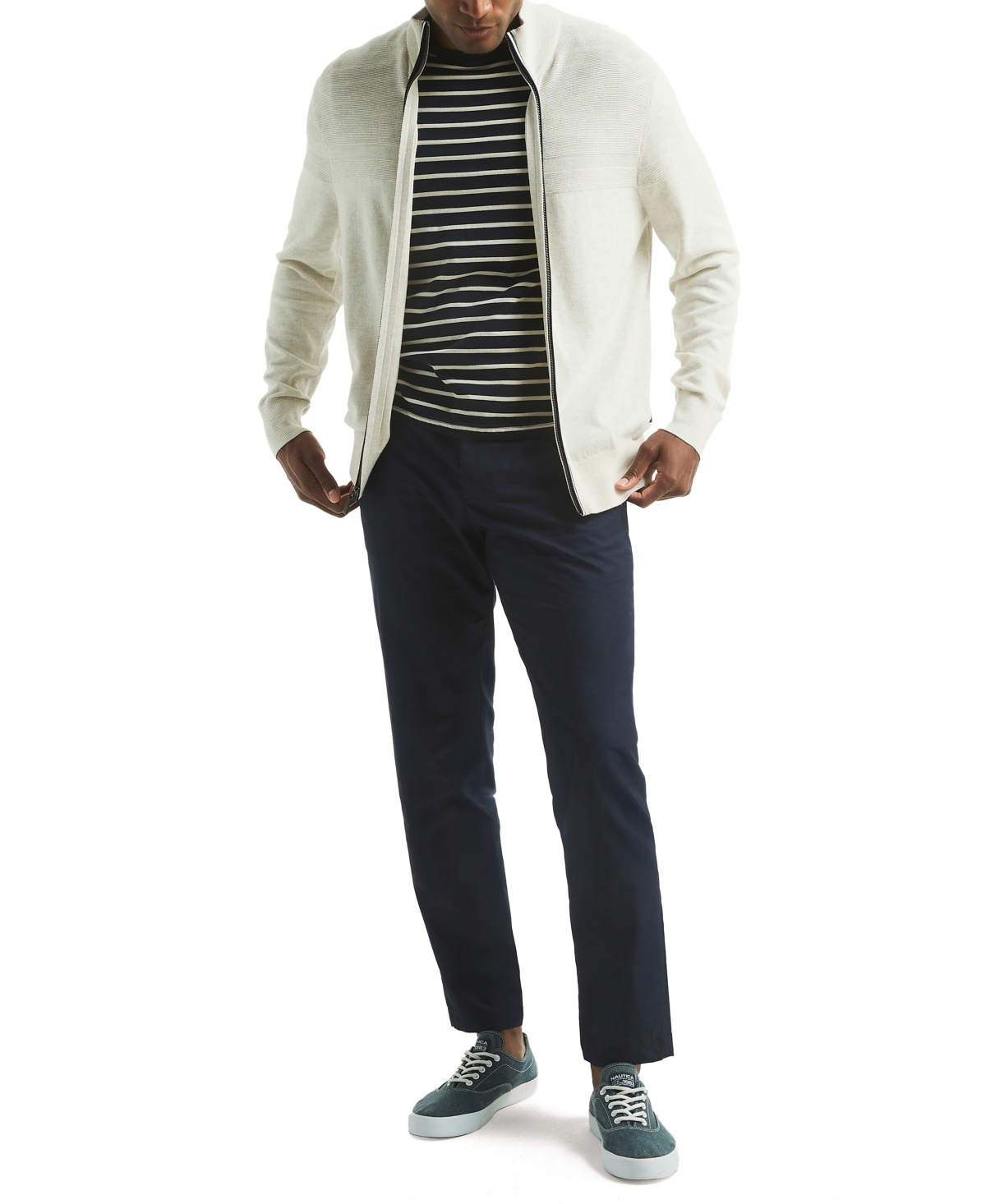 Nautica Mens Navtech Mock-neck Full-zip Sweater In White