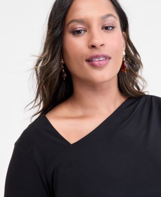 Plus Size Asymmetric-Neck Long-Sleeve Top, Macy's Exclusive 