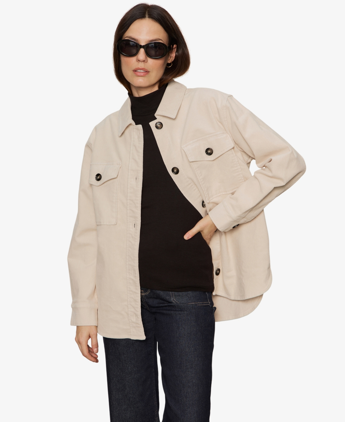 Sanctuary The Stretch Cotton Corduroy Shacket In Neutral