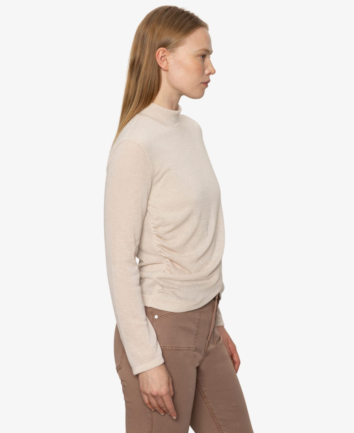 Sanctuary Long Sleeve Draped Mock Neck Top In Silver