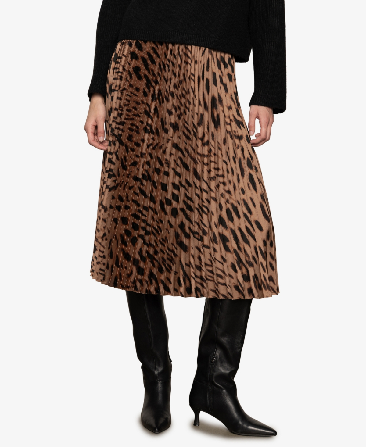 Sanctuary Nostalgia Abstract Leopard Print Pleated Skirt In Multi